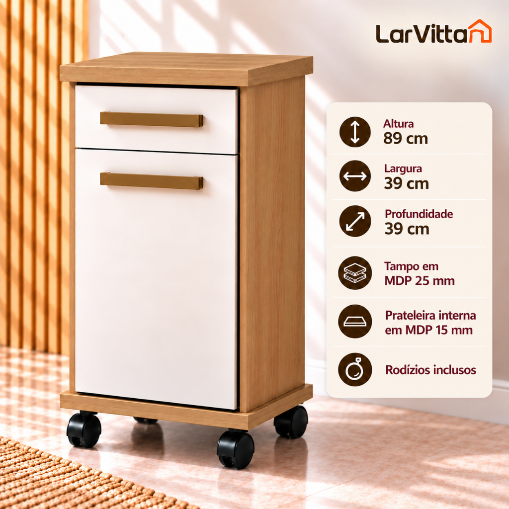 Balcão Palmas 1 Porta 1 Gaveta com Rodízios 39cm MDP para Cozinha e Área de Serviço