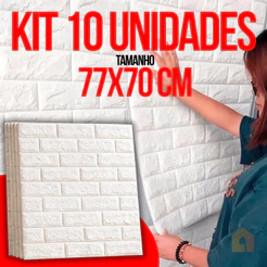 Kit 10 Placas 3D Tijolo Branco Adesivo Autocolante Decoração Quarto Sala Banheiro