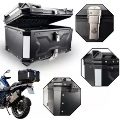 Bauleto 2 Capacetes Liga Aluminio ACM 65 Litros Universal Preto Adventure Com Encosto