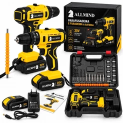Kit Furadeira Parafusadeira 30V com acessórios e 2 Baterias para Montagem e Reparos
