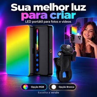Luz de Preenchimento Baihuo City LED RGB ou Branca Portátil 2700 - 6500K USB-C para Celular, Vlog, Foto e Vídeo