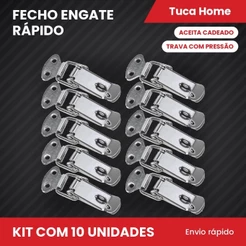 Kit 10 Fecho Engate Rápido Pressão Porta Cadeado Case Baú Maleta Caixa Rack Aço Tuca Home