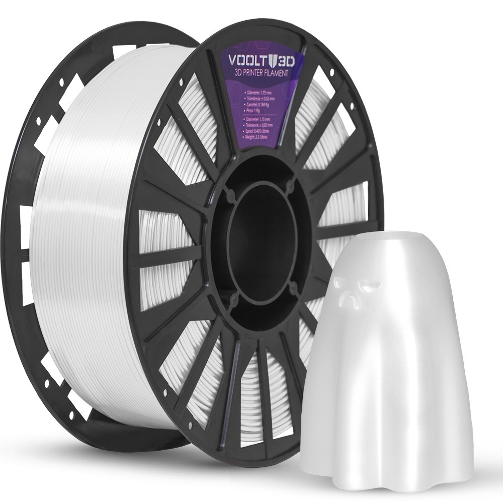 Filamento PLA Branco Pérola V-Silk Voolt3D 1Kg 1,75mm para Impressora 3D FDM