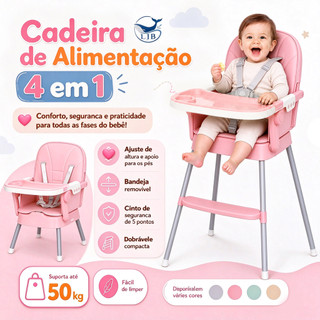 Cadeira de Alimentação Infantil 4 em 1 Dobrável e Portátil Segura e Confortável para Refeições do Bebê CY01