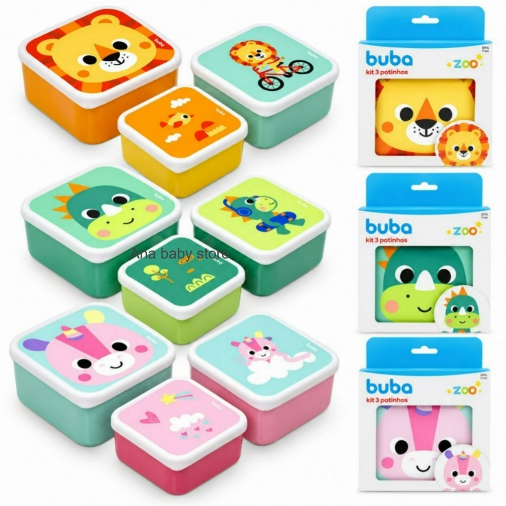 Kit 3 potes Buba Bubazoo Kit 3 potinhos lanceira lanche infantil potinho buba