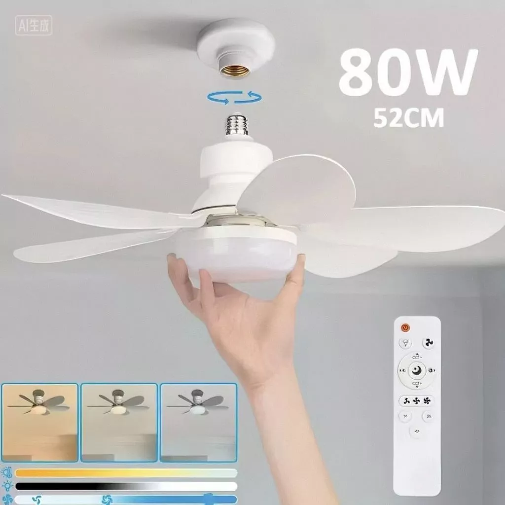 Ventilador De Teto LED Silencioso, Moderno e com Controle Remoto,6 Hélices, Bivolt,Prática Instalação E27/60W/80W/120W