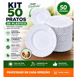kit 5 a 50 Pratos Branco Fundo Com Borda Plástico Reutilizáveis Resistentes – Jogo para Churrasco, Jantar e Festa