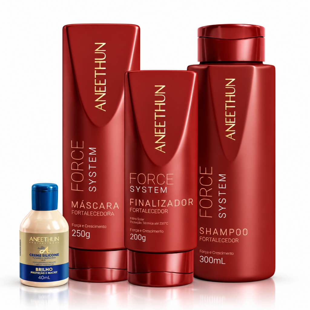 Kit Crescimento Capilar Aneethun Force System Shampoo Máscara Finalizador Fortalecimento Anti Quebra + Brinde