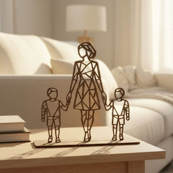 Mãe com 2 Filhos na Base Mdf Decoração Elegante para Sala em Oferta na Shopee