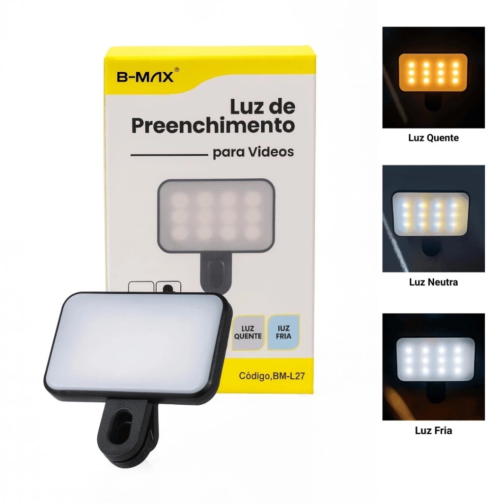 Luz de Preenchimento para Selfies e Vídeos - LED 3 Tipos de Luz (BM-L27)
