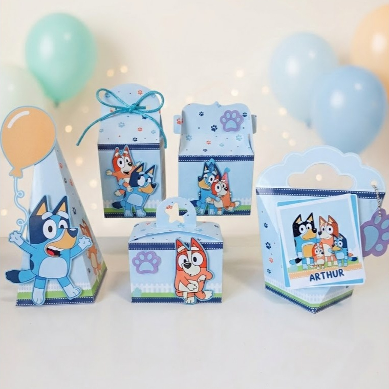 Kit Festa Personalizado Bluey Azul menino: Caixas Temáticas e Lembrancinhas para Aniversário Infantil