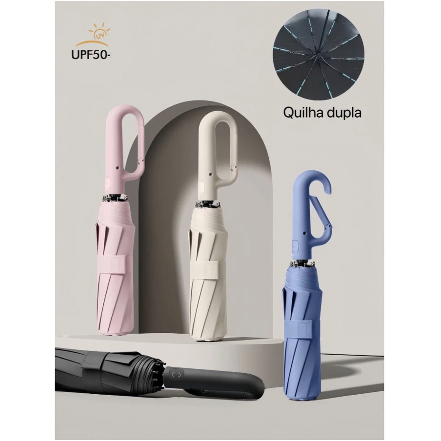 Guarda-chuva Automático Abre e Fecha Sombrinha Reforçado Contra Vento Proteção UV