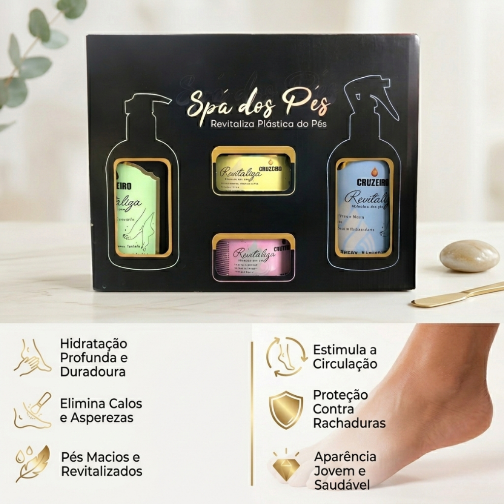 Kit Spa Dos Pes Cruzeiro Spray Higienizante Amolecedor Calosidades Creme Esfoliante Creme Hidratante