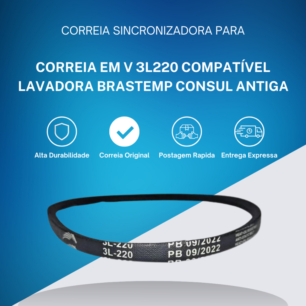 Correia Em V 3L220 Compatível Lavadora Brastemp Consul Antiga 0360480 Bwwq24 Bwf24 Bwf22 Cwl75 Cwl10