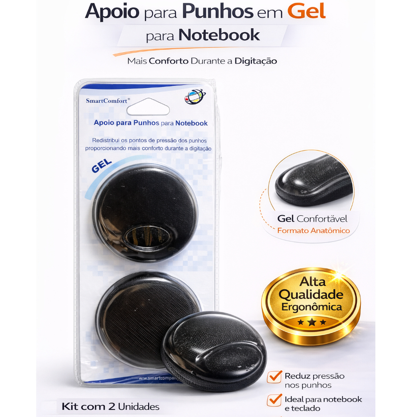 Kit 2 Apoios de Punho em Gel para Notebook e Teclado – Ergonômico com Base Antiderrapante