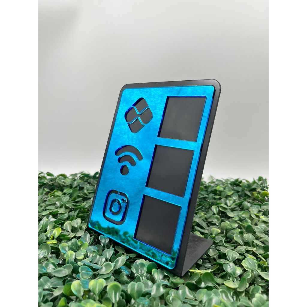 Placa Display Acrílico Mesa Balcão PIX WIFI Instagram Azul\Preto.