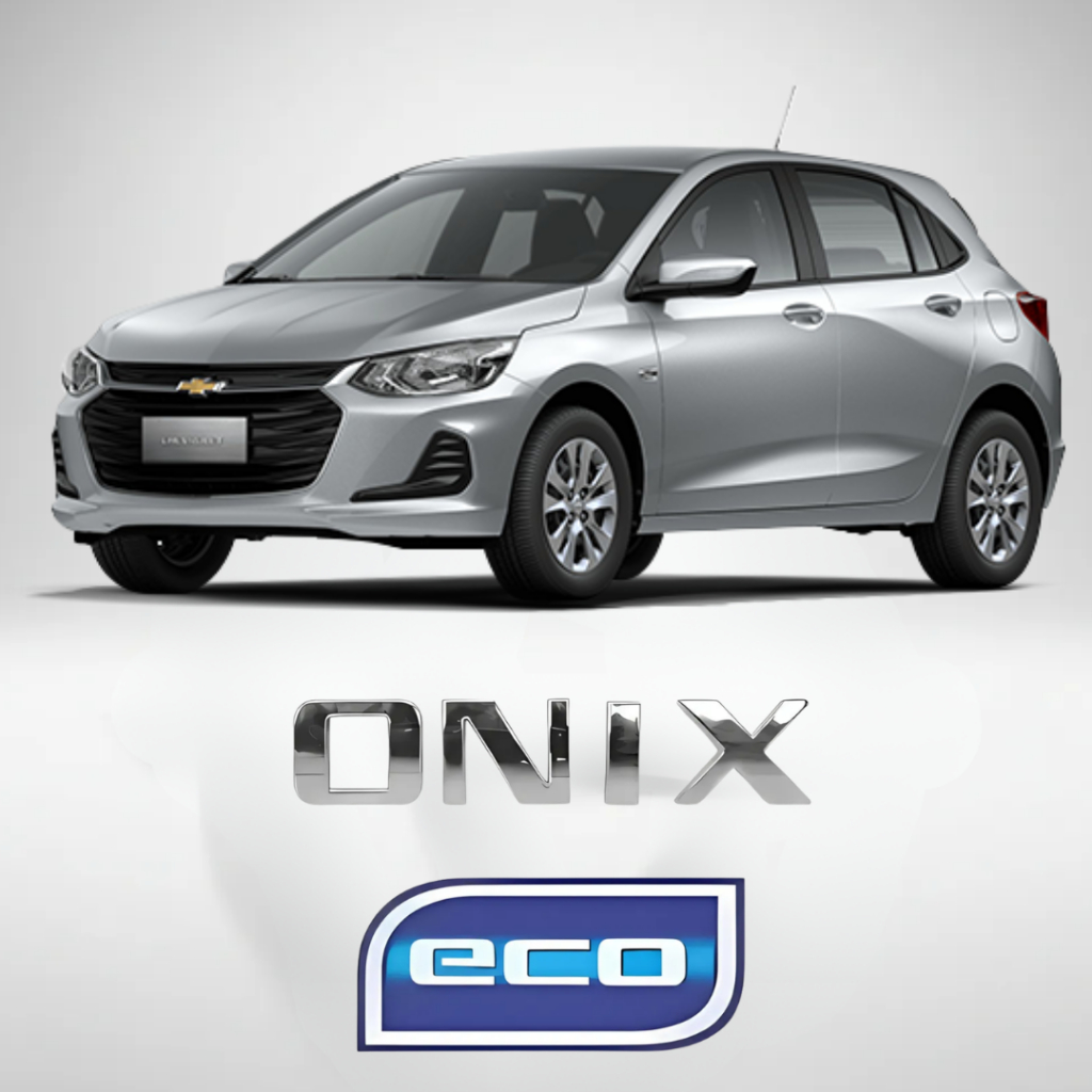 Kit Emblema Letreiro Onix Cromado + Adesivo Eco - Onix 2013 2014 2015 2016 2017 2018 2019 2020