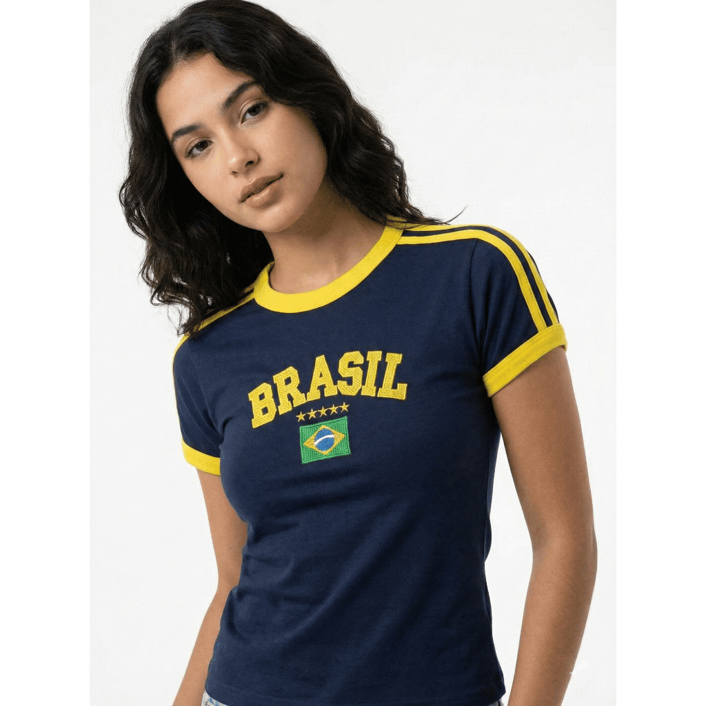 Blusa Do Brasil Bandeira Bordada BabyLock - Azul Escuro