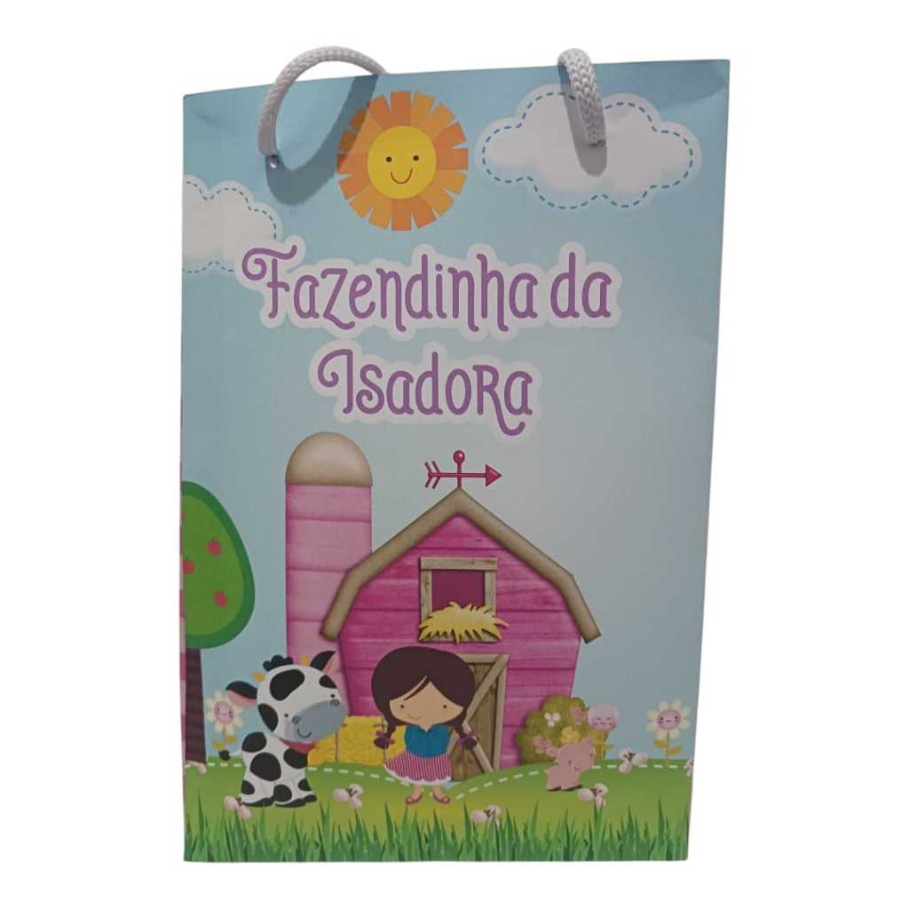 Sacolinha Personalizada com nome e idade (cabe Pipoca) Fazendinha Menina Surpresa Festa Aniversário Lembrancinhas