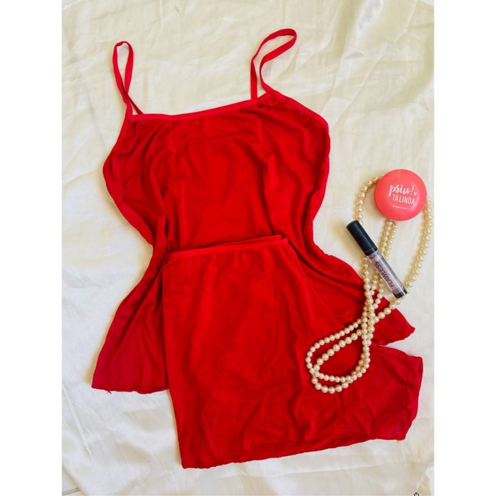 01 Baby Doll Liso Vermelho veste PP 32/34 ( Modelagem Pequena )