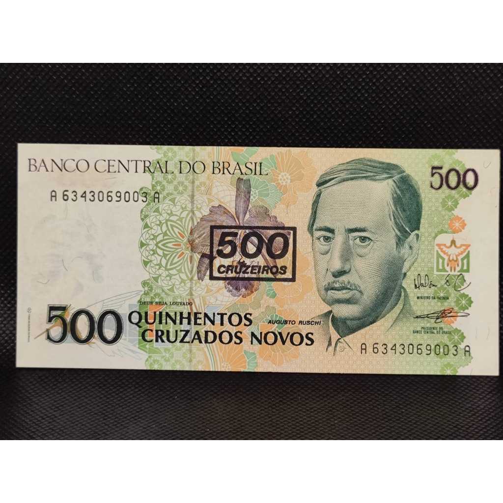 Cédula 500 Cruzados Novos com carimbo de 500 Cruzeiros C213