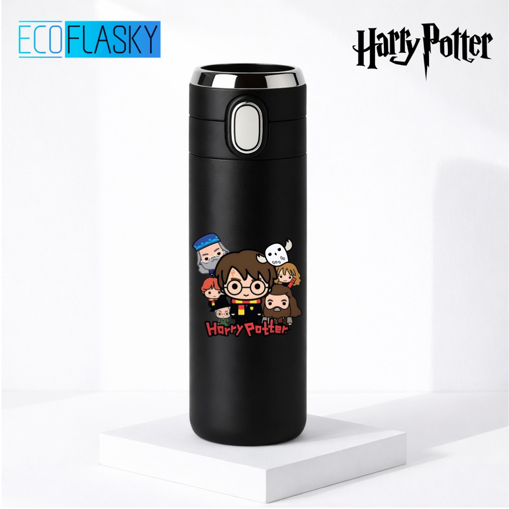 Garrafa Térmica Infantil Aço Inoxidável Harry Potter com Termometro LED Digital 420ml Estampada