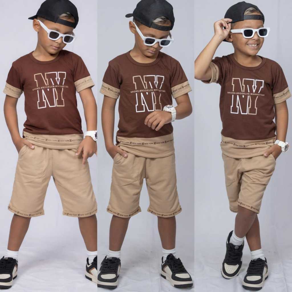 Conjunto de Infantil Juvenil Menino Tendência Moda Streetwar Bermuda e Camiseta