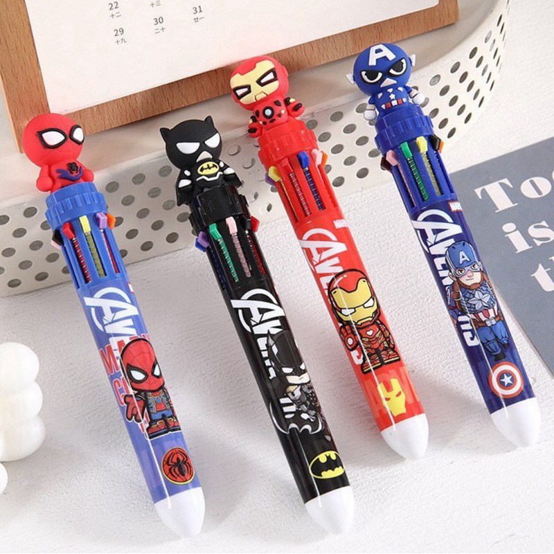 Canetas Multicoloridas de Super-Heróis Marvel e DC - Spider-Man, Batman, Iron Man e Captain America