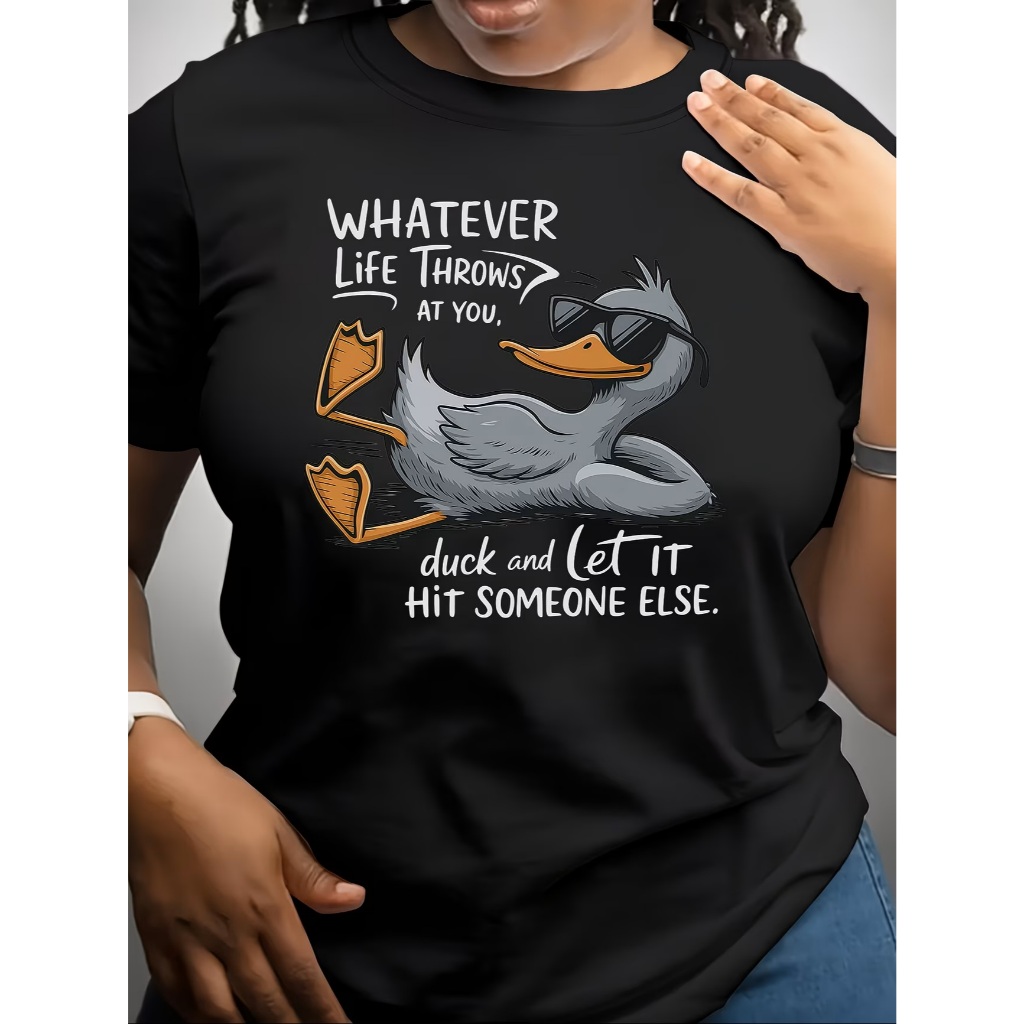 Camiseta Feminina Estampada de Pato em Algodão – Casual, Moderna, Confortável, dia a dia