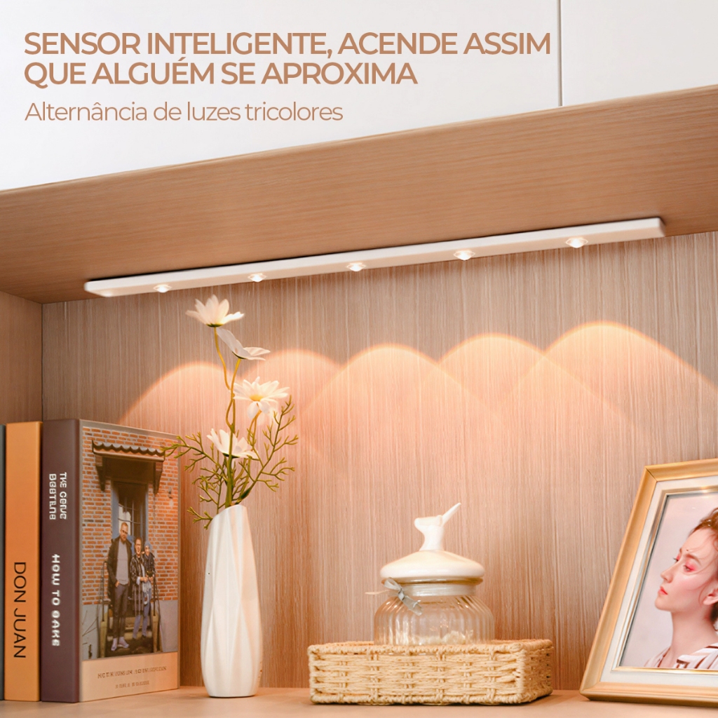Luminária LED 40/60/80cm 3 Cores Regulável USB Recarregável Sensor de Movimento Luz de Armário em Oferta na Shopee