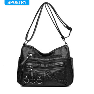 Bolsa Transversal Feminina de Couro Legítimo Bolsa de Ombro Vários Compartimentos Alta Capacidade em Oferta na Shopee