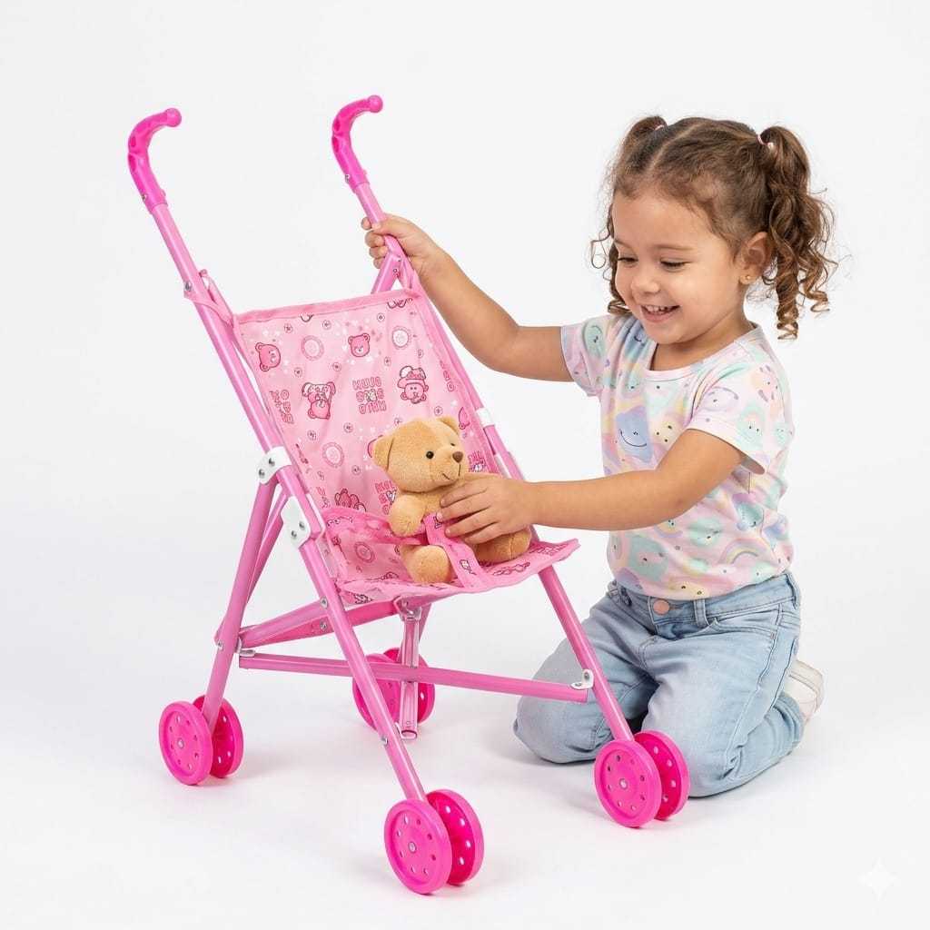 Carrinho de Boneca Dobrável Infantil Rosa - Seguro, Leve e Dobrável em Oferta na Shopee