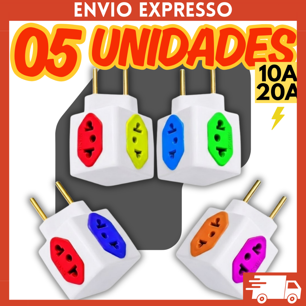 Adaptador de Tomada Benjamim Cubo 10A/20A 4 Tomadas Coloridas em Oferta na Shopee