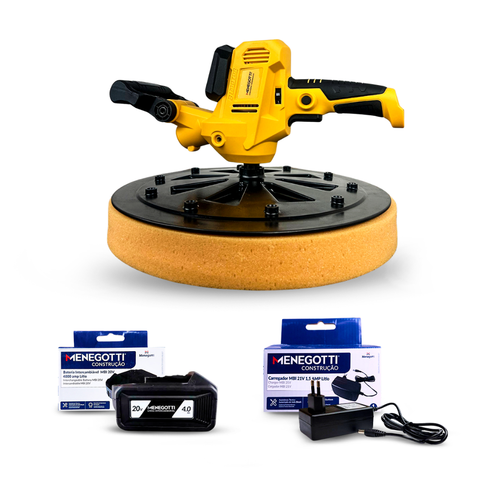 Kit Desempenadeira Elétrica a Bateria Menegotti MDE MDI 20V Brushless C/ Bateria Massa Reboco Gesso