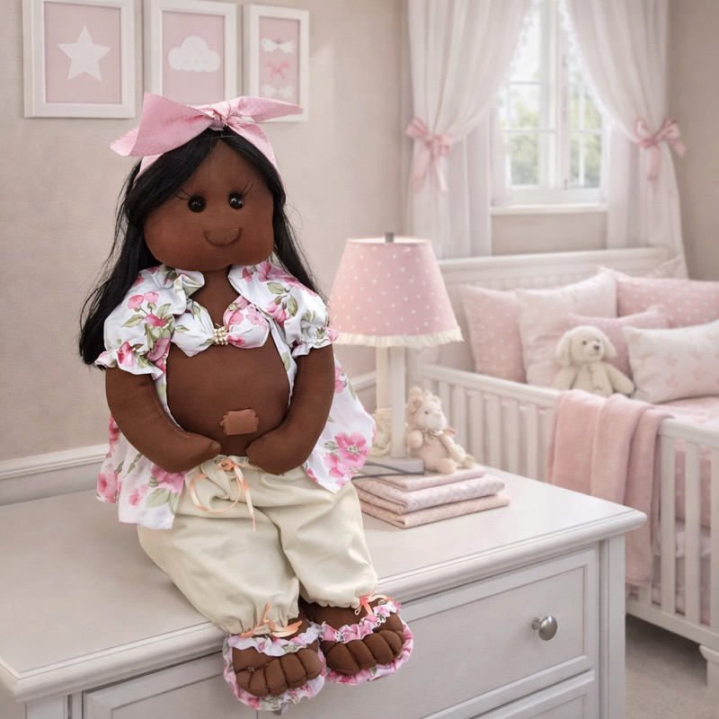 MAMÃE E BEBÊ GRAVIDEZ GRÁVIDA ROUPA PARA BEBÊS PORTA MATERNIDADE CHÁ REVELAÇÃO CHÁ DE BEBÊ BONECA NEGRA