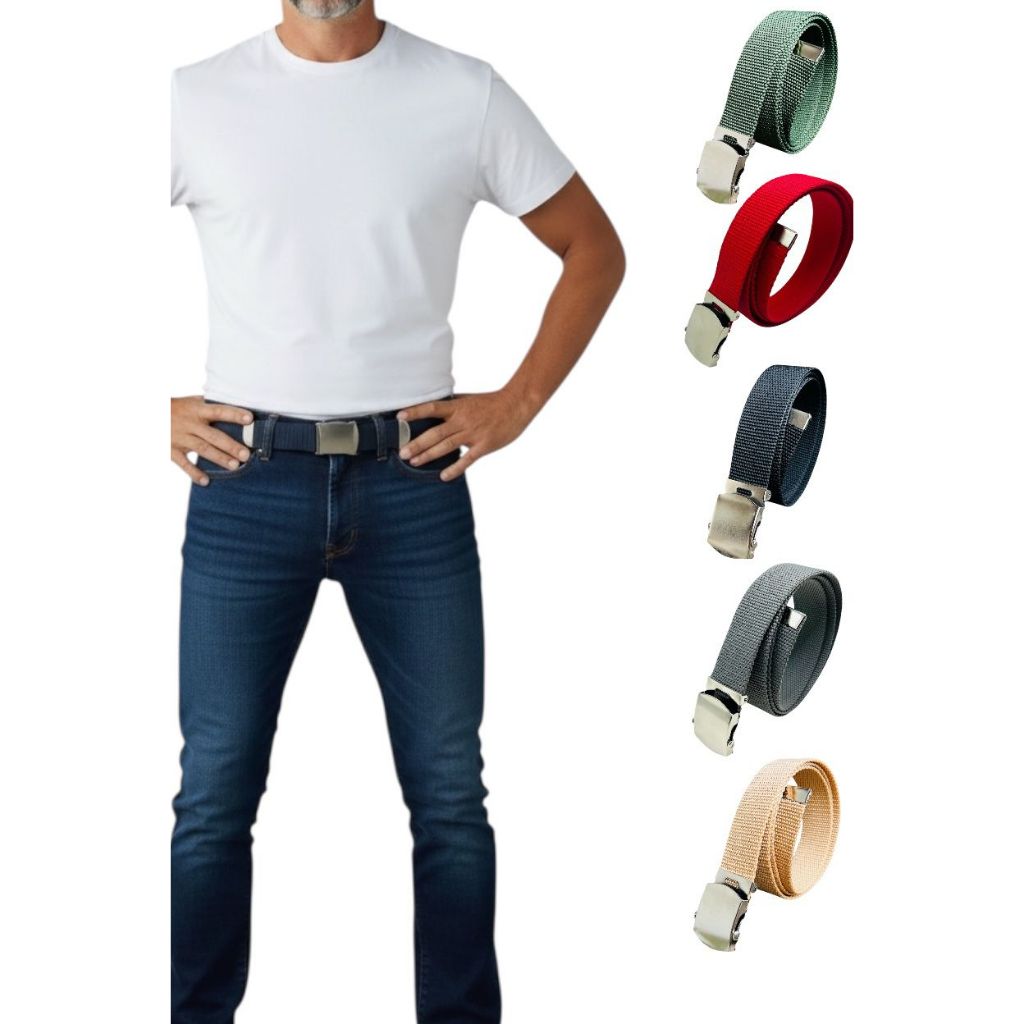 Cinto Masculino Plus Size Tecido Nylon Resistente Ajustável Simples Fivela Prata Básico - Noah em Oferta na Shopee
