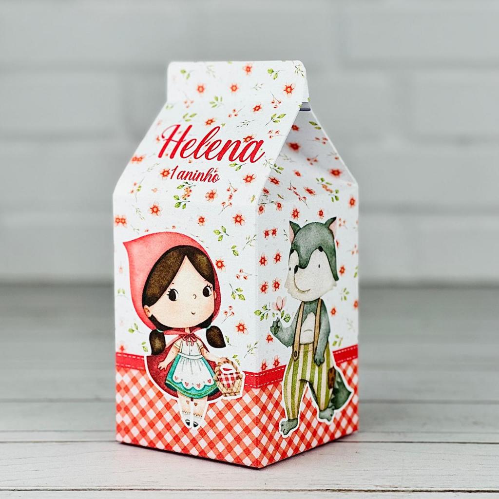 Caixinha Chapeuzinho Vermelho Aquarela | Caixa Milk | Mimos Aniversário Lembrancinhas Personalizados Kit Festa
