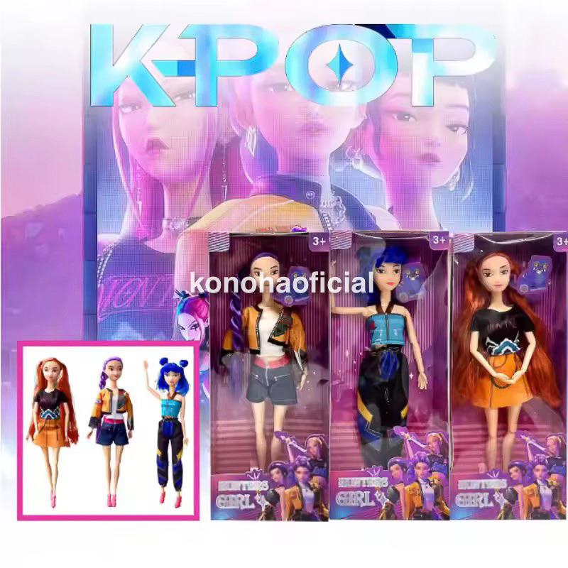 Kit 3 Bonecas Guerreiras do K-Pop Figura de Ação Rumi Mira Zoey Articulada Brilhante Cabelos Coloridos Presente