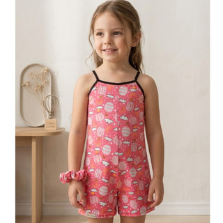 Pijama Macaquinho Macacão + Lacinho Moda Infantil Menina Modelo Conforto Para Dormir Kids