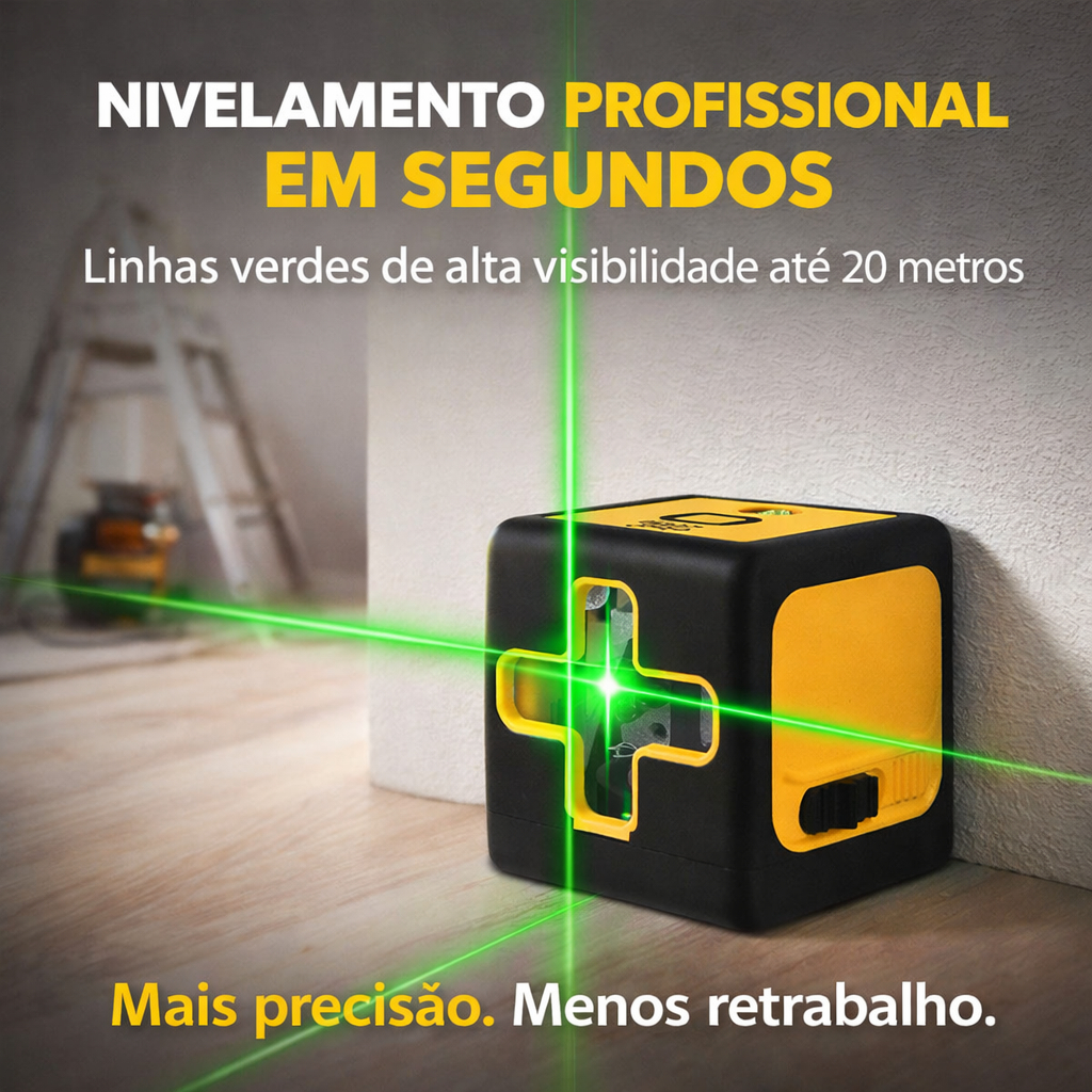 Mini Nível Laser Verde 20m 2 Linhas Autonivelante com Bip Sonoro USB-C + Suporte Magnético