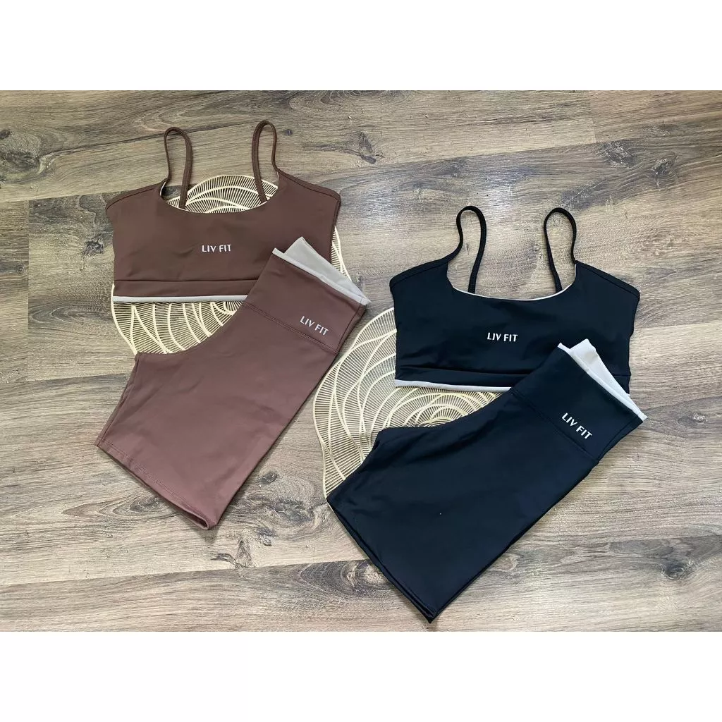 Kit 2 Conjunto Bicolor Line Poliamida Top Bojo Removível Shorts Modelador Zero Transparência Feminino Cintura Alta Fitne — imagem 1