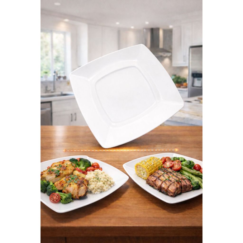 Kit com 20 Pratos branco Quadrados Plástico resistentes lavável p/ churrascos refeições festas aniversários luxo