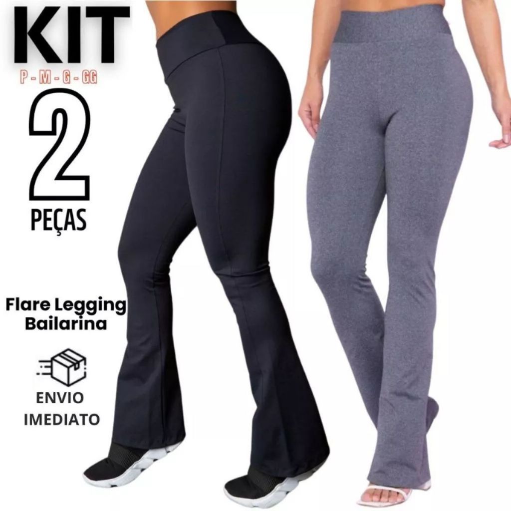 Kit 2 Legging Bailarina Flar Cintura Alta Topssima Promoçao Do P ao GG em Oferta na Shopee