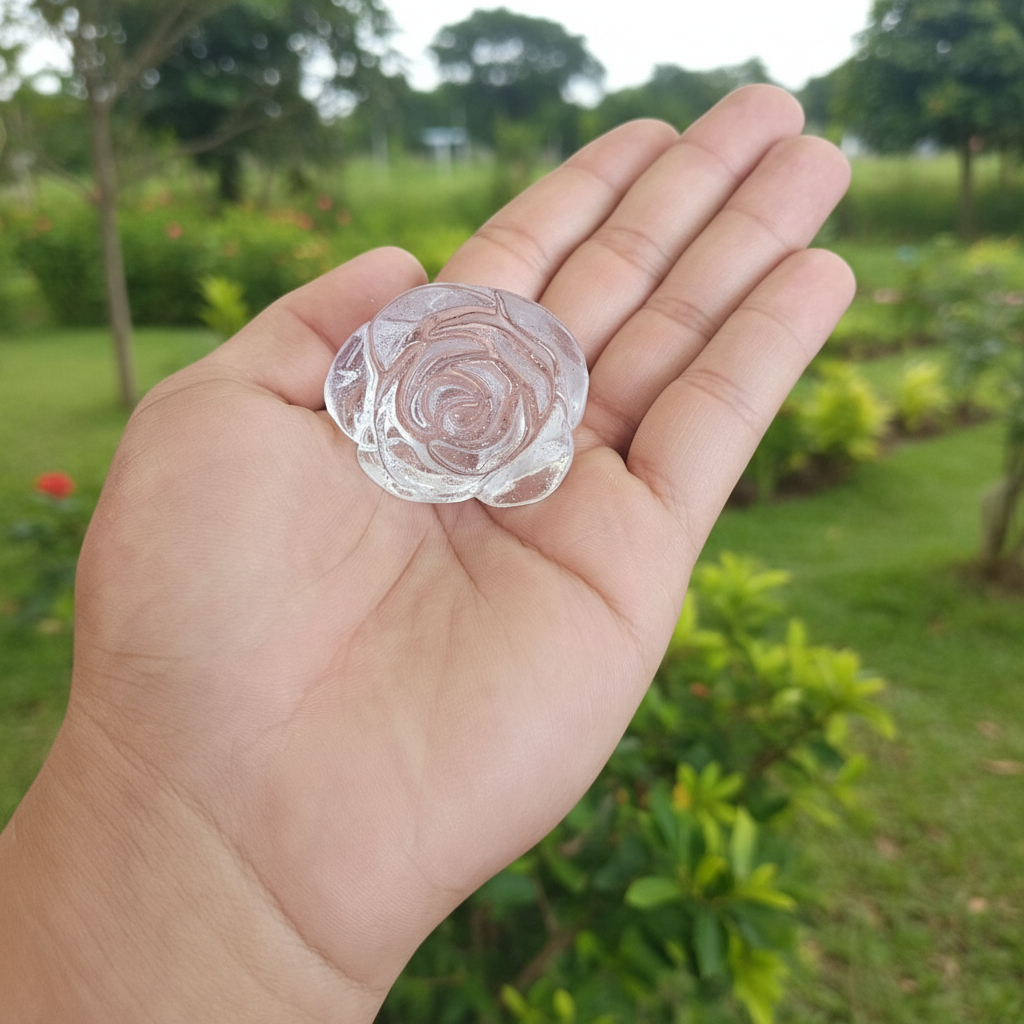 6 Puxador de Gaveta Flor Rosa Grande Botão em  Resina Acrilica Transparente