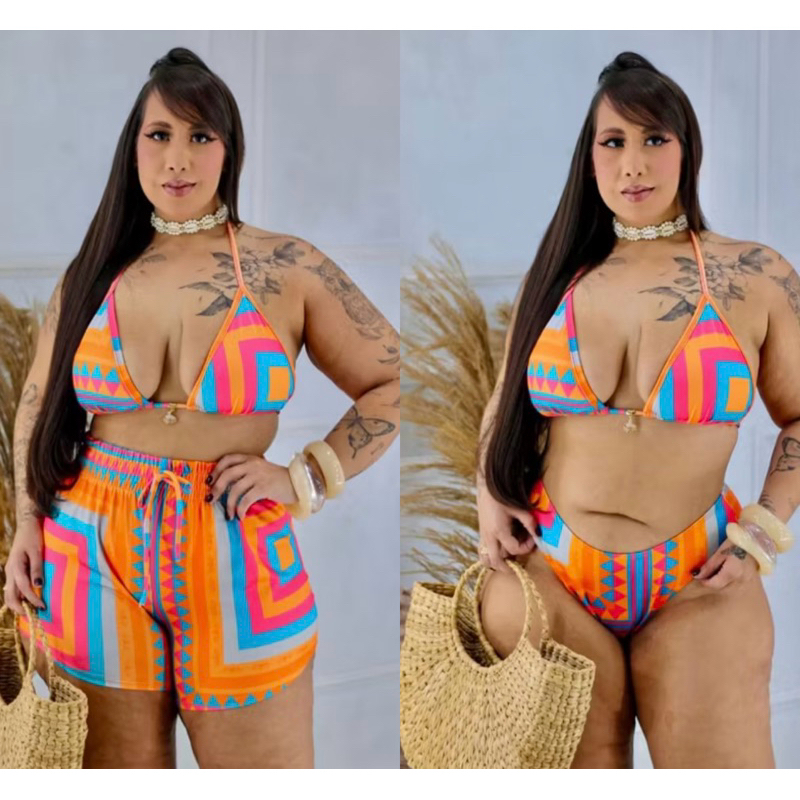 Biquini Triquini Plus Size G1 Shorts Praia Grande Verão Asadelta Cintura Alta
