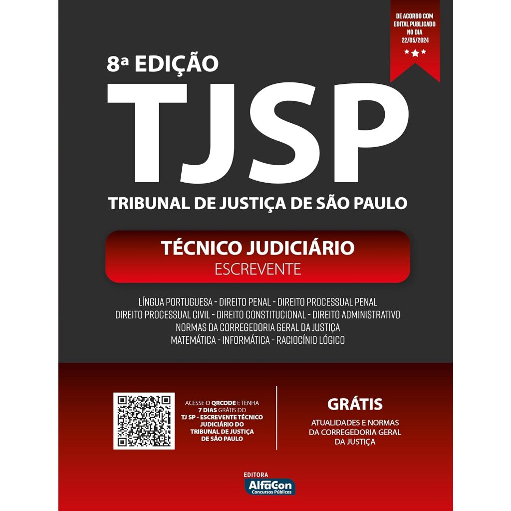 Livro -  Escrevente Técnico Judiciário doTJSP - Tribunal de Justiça  de  São Paulo – 8ª Edição