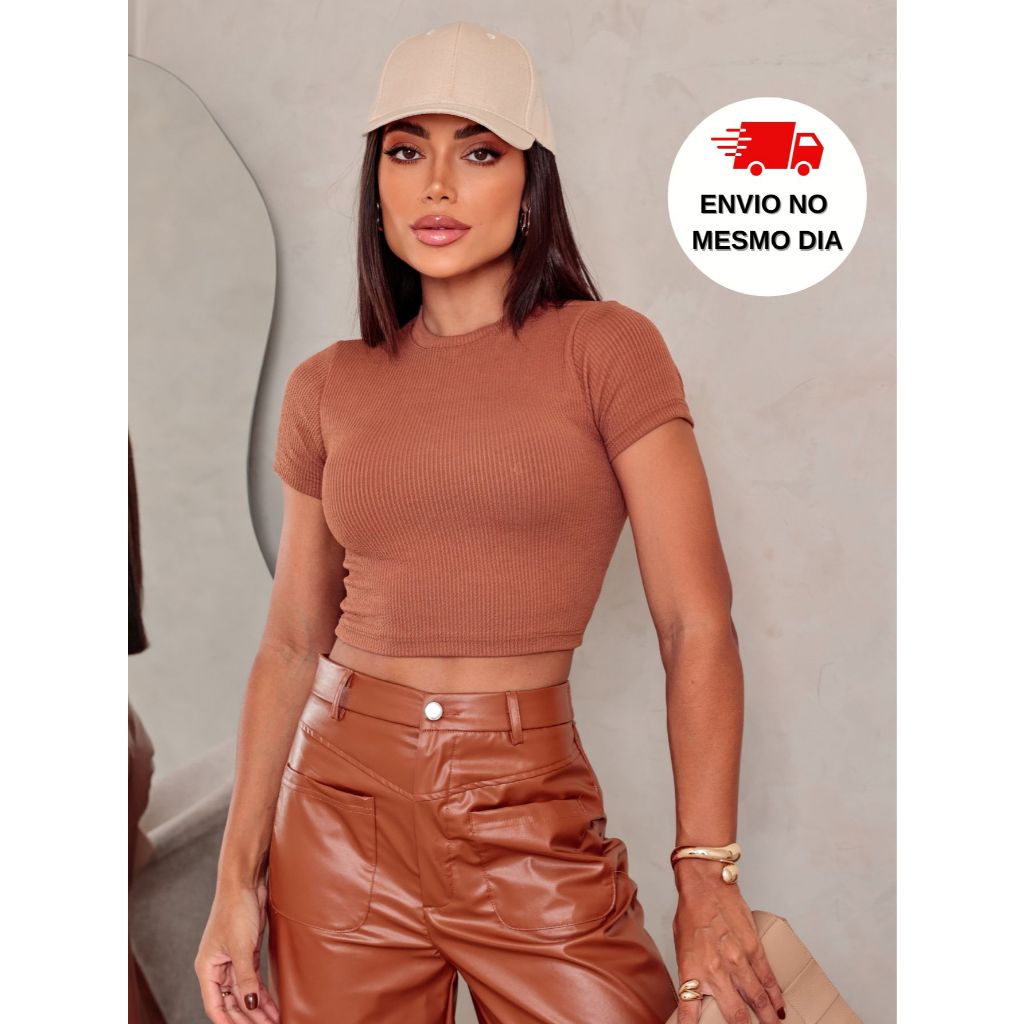 Blusinha Feminina Cropped Manga Curta - Tecido Anarruga, Confortável e Estilosa | ENVIO IMEDIATO em Oferta na Shopee