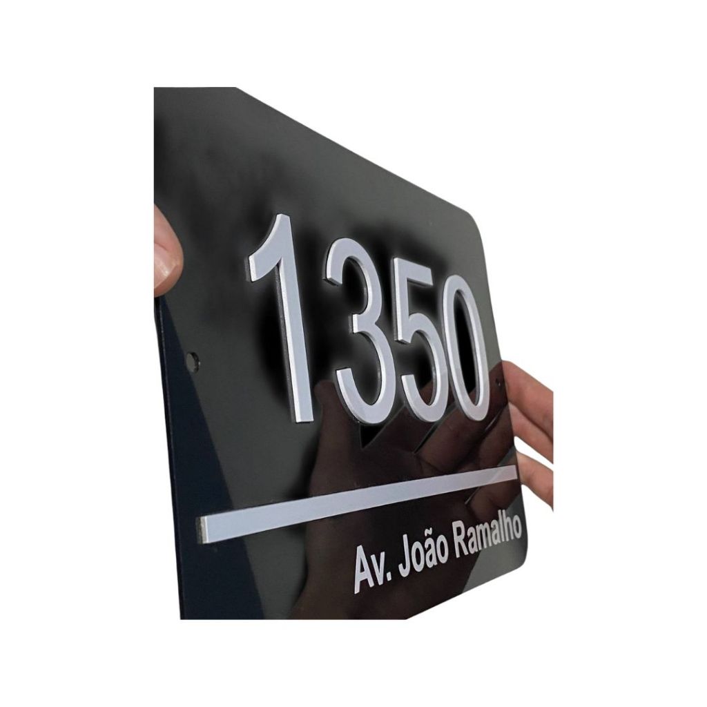 Placa em Acrílico Preto Numero Branco Para Endereço Número de Casa, Condomínios  25x35