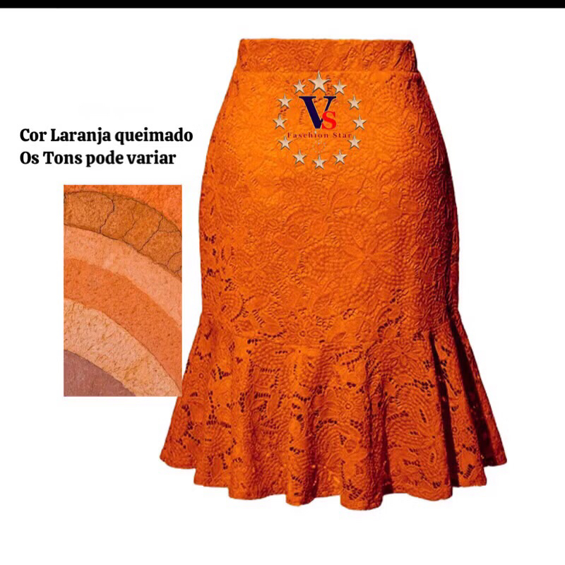Saia Sino,Midi,Renda Elastano,Peplum,Forrada/Moda Evangélica em Oferta na Shopee