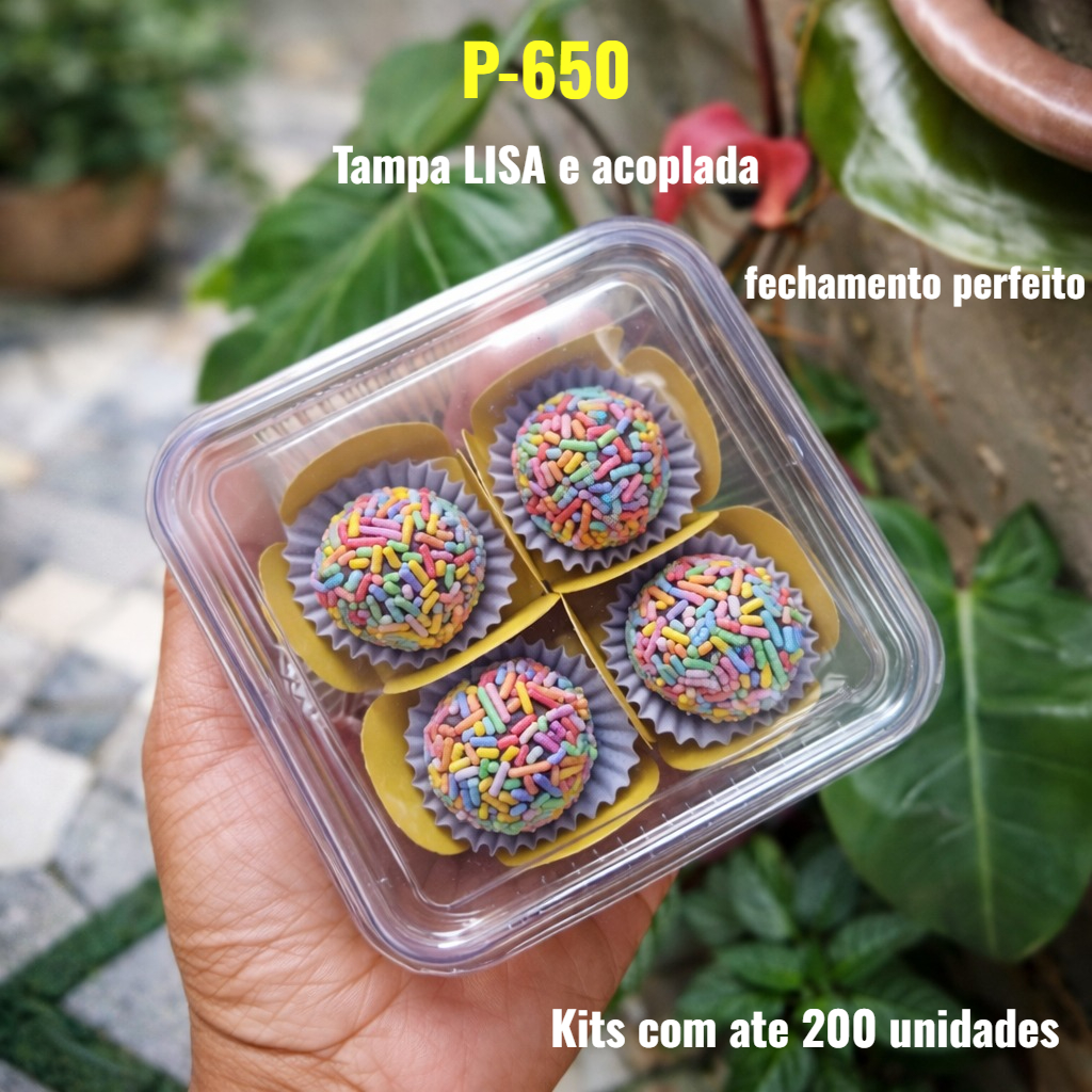 50~200 Embalagens Plástica [ P-650 200ML ] com Tampa Lisa e Acoplada para Doces e Brigadeiros em Oferta na Shopee